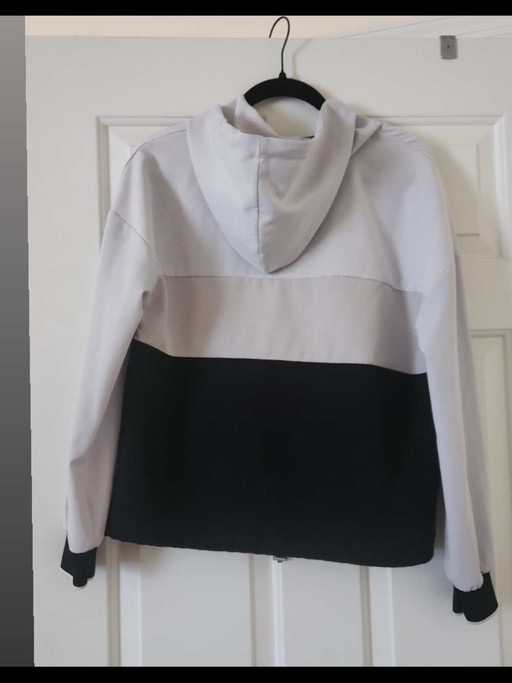 Zara White & Black Colorblock Hooded Bomber Jacket